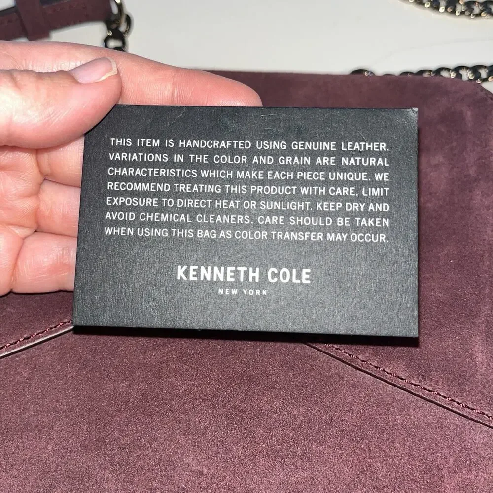 Kenneth Cole Genuine Leather Suede Crossbody Bag Purple long Copper Chain